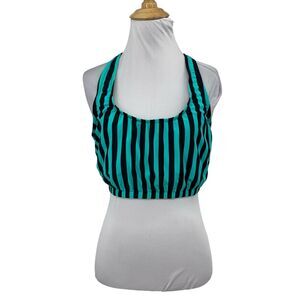 Vintage Fantasize Bikini Top Womens 24 Candy Green Black Striped Lined Swimwear